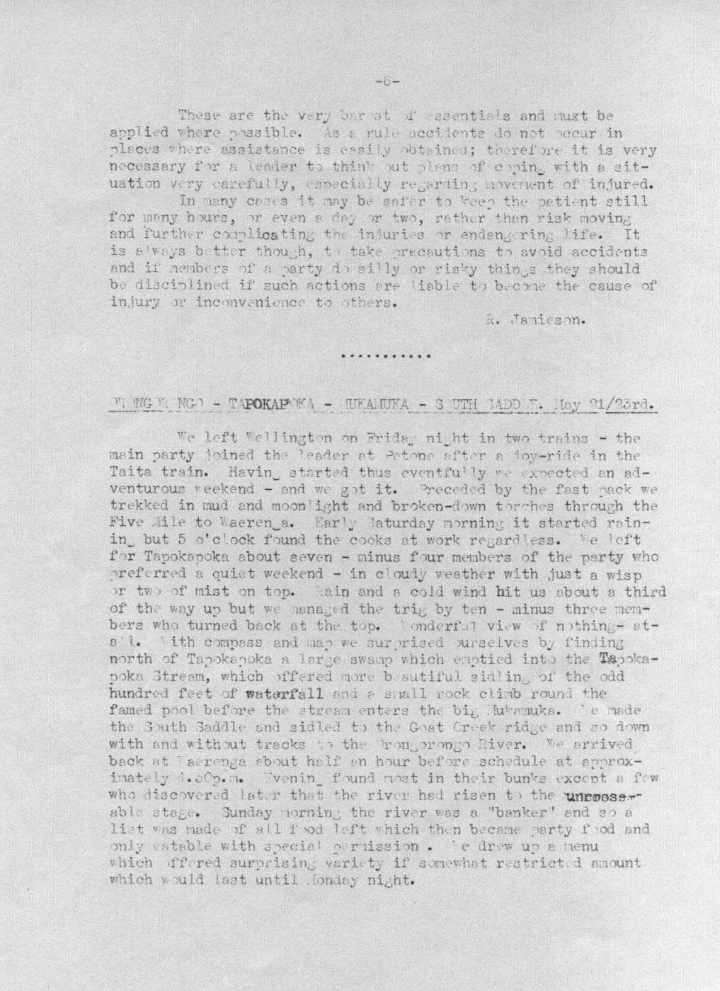 Scanned journal page 1 of 2: Orongorongo - Tapokapoka - Mukamuka - South Saddle