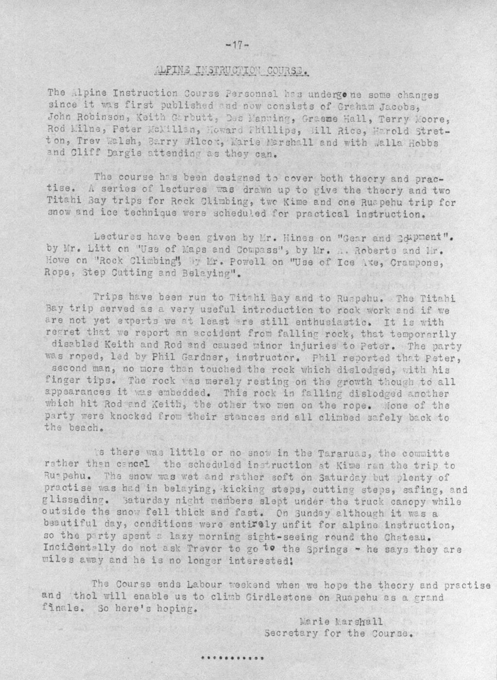 Scanned journal page 1 of 2: Alpine Instruction Course