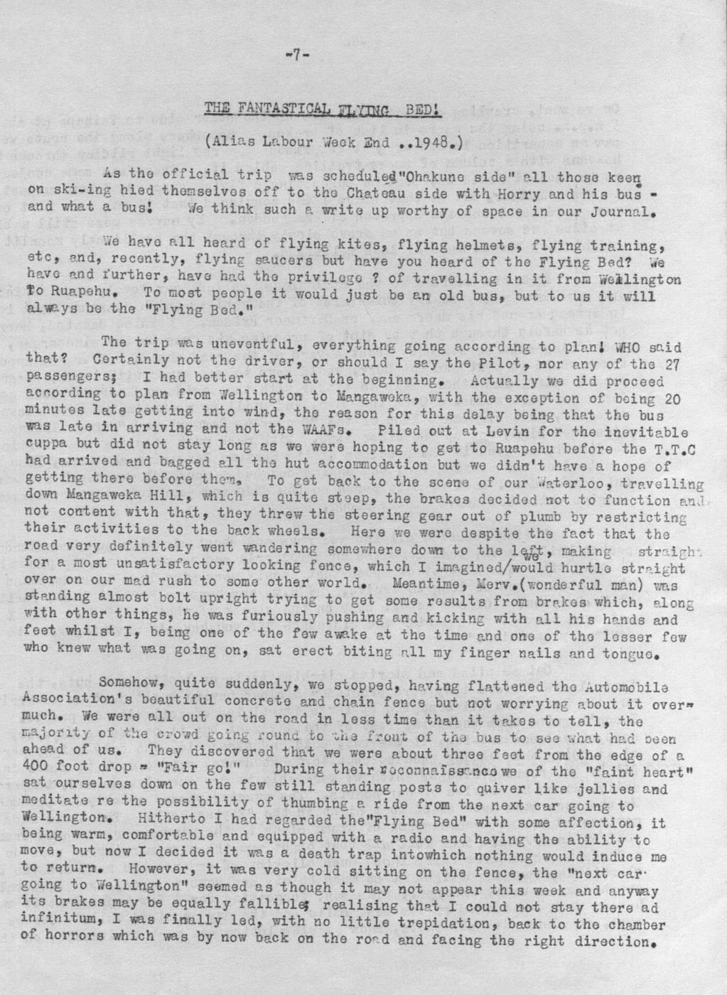 Scanned journal page 1 of 5: The Fantastical Flying Bed (Labour Weekend 1948)