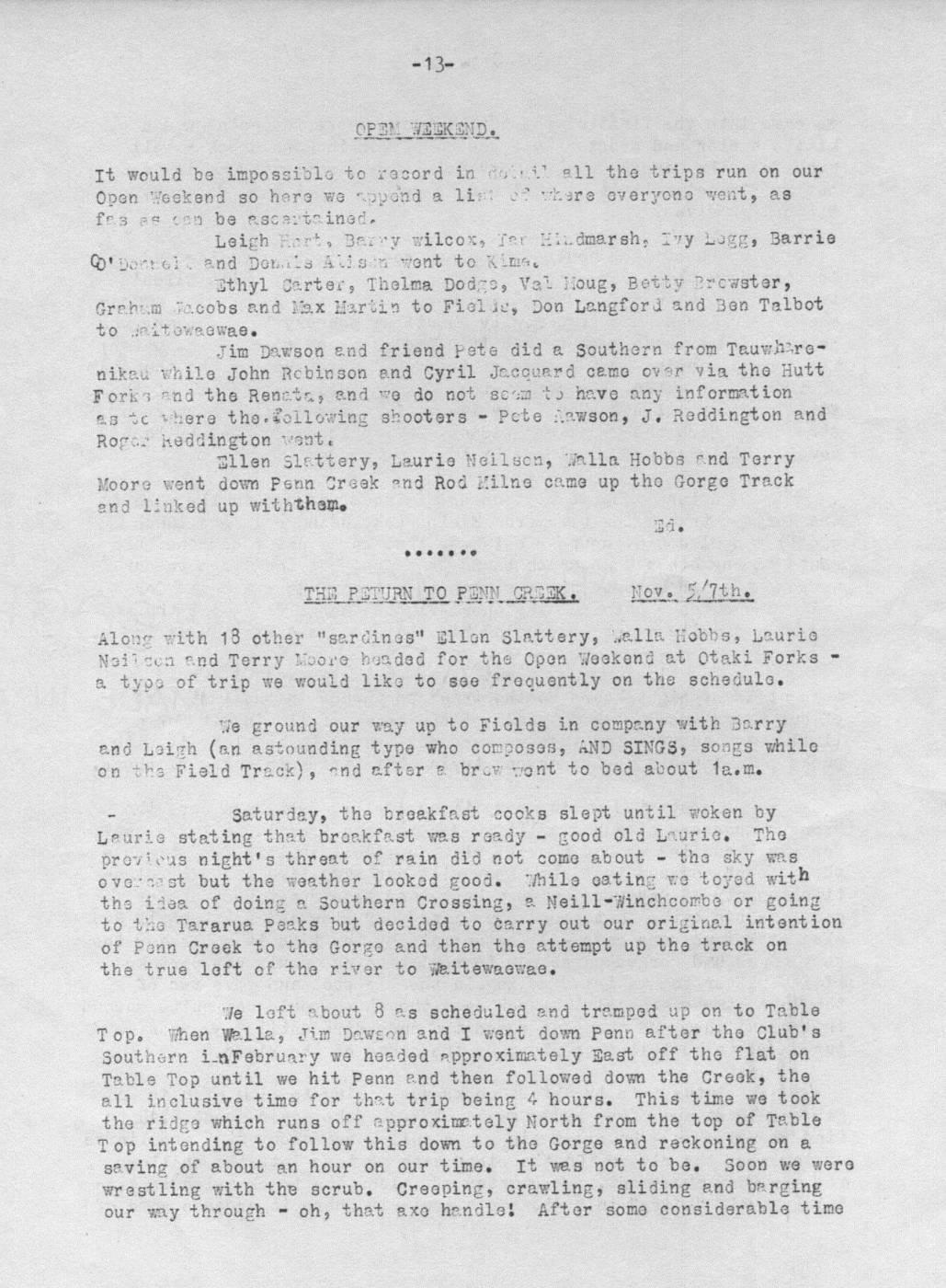 Scanned journal page 1 of 3: The Return to Penn Creek