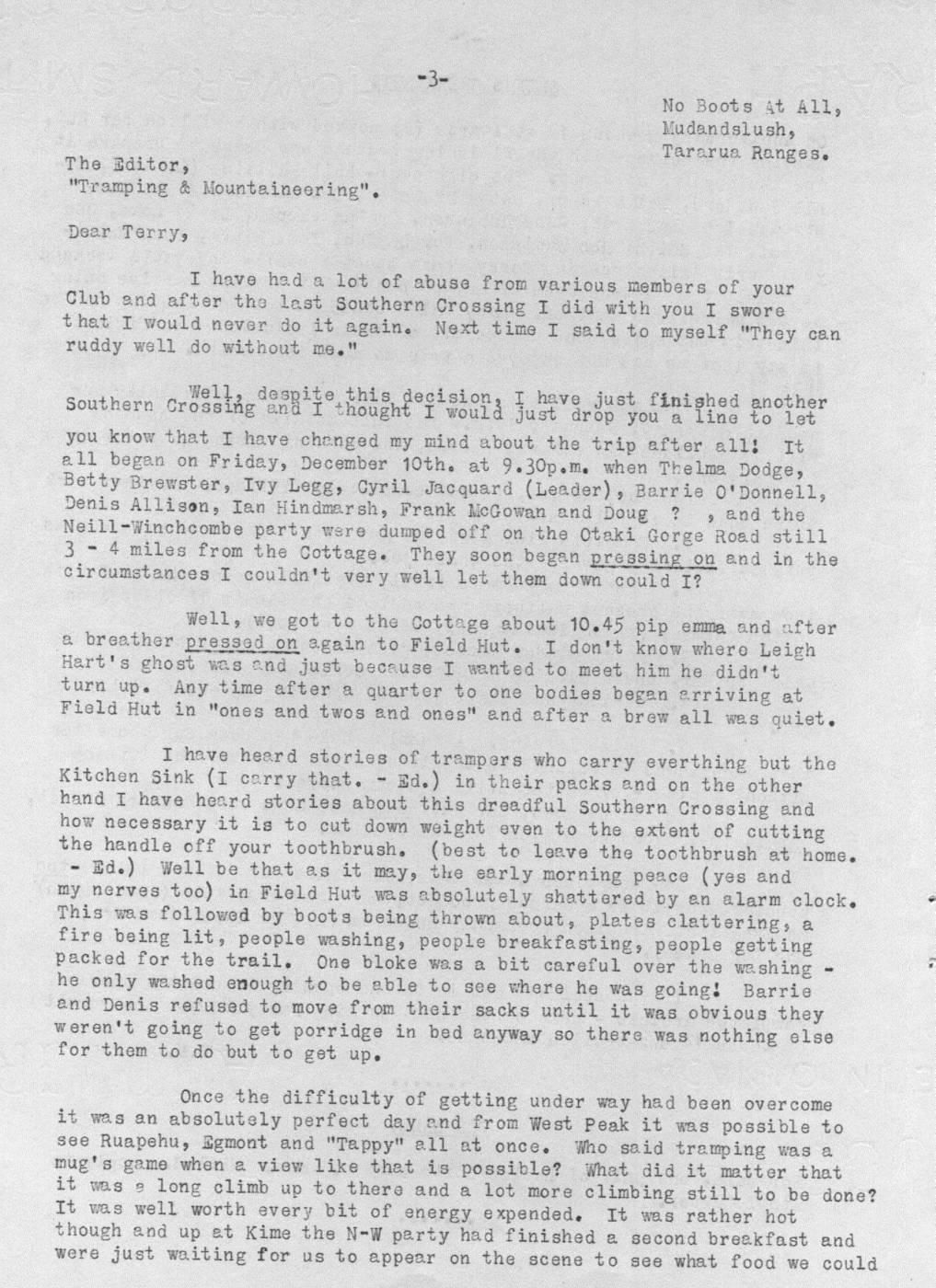 Scanned journal page 1 of 3: Letter to the Editor - Southern Crossing (No Boots At All)