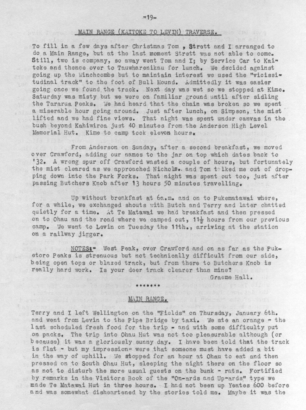 Scanned journal page 1 of 1: Main Range (Kaitoke to Levin) Traverse