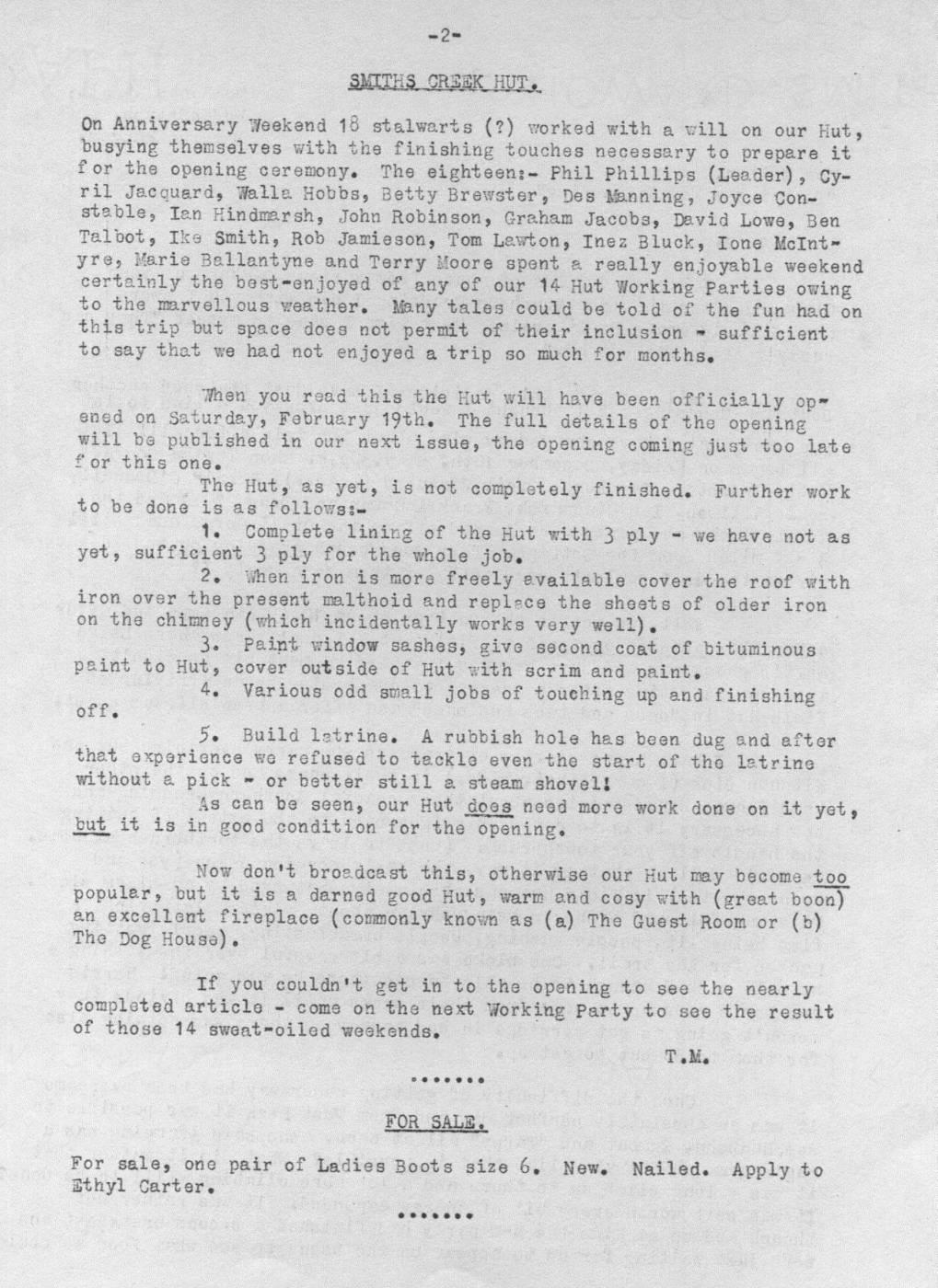 Scanned journal page 1 of 1: Smiths Creek Hut