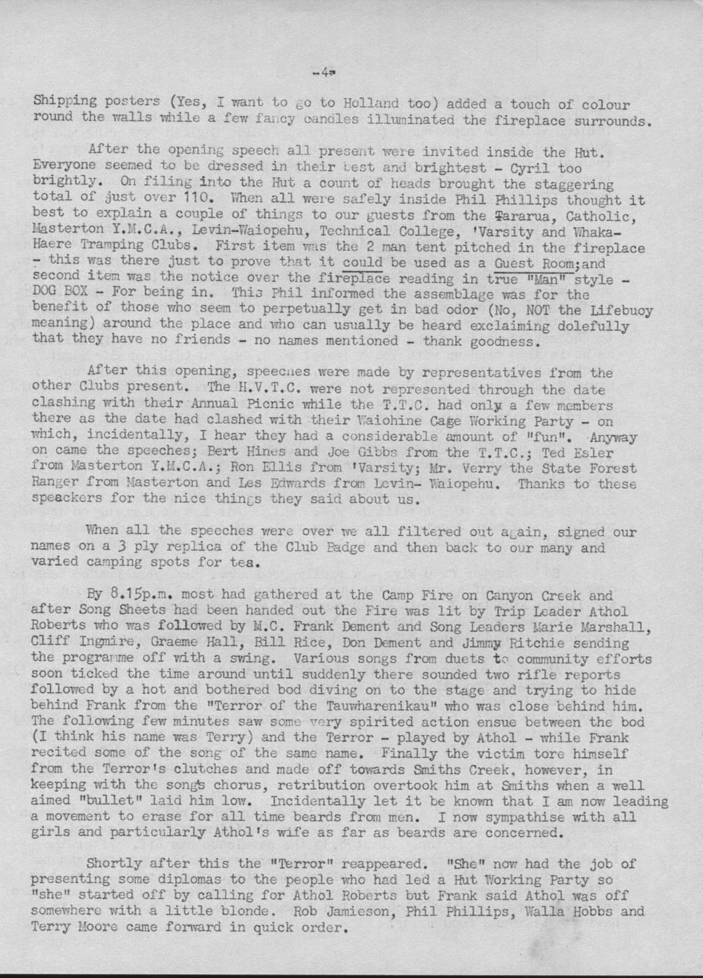 Scanned journal page 2 of 5: Opening of Smiths Creek Hut
