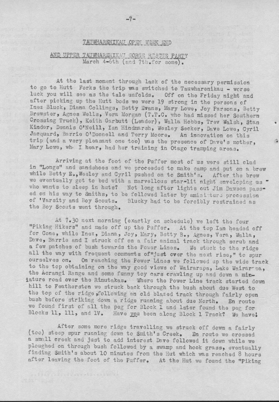 Scanned journal page 5 of 5: Opening of Smiths Creek Hut