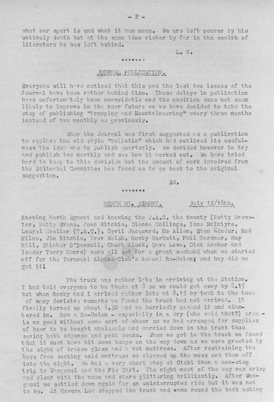 Scanned journal page 1 of 5: North Mt Egmont (Taranaki Alpine Club Re-Union)