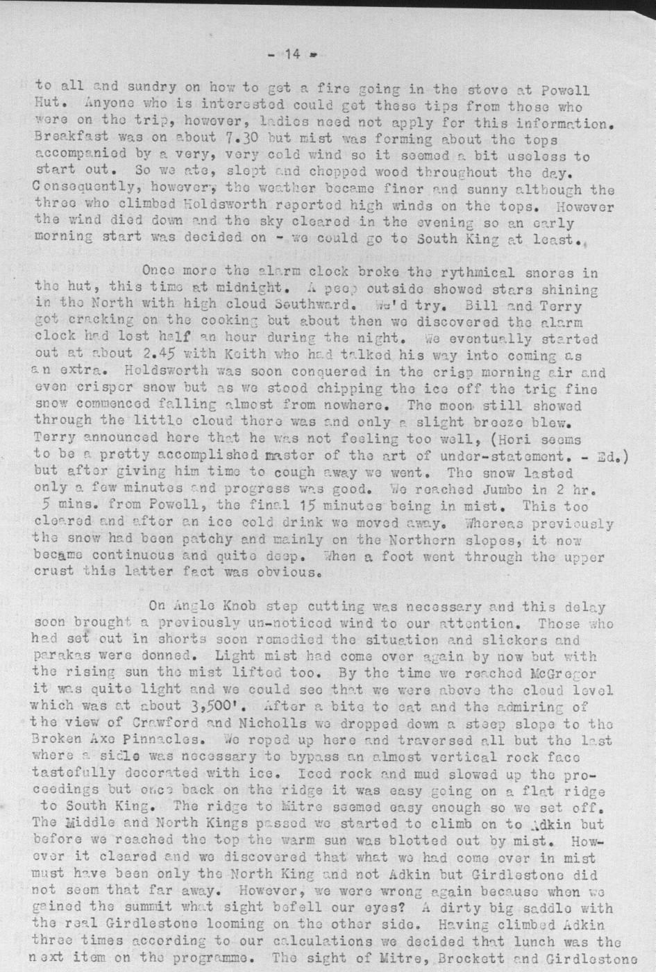 Scanned journal page 2 of 4: Sunday Special (Powell Hut to Mitre Flats, Tararua Crossing)