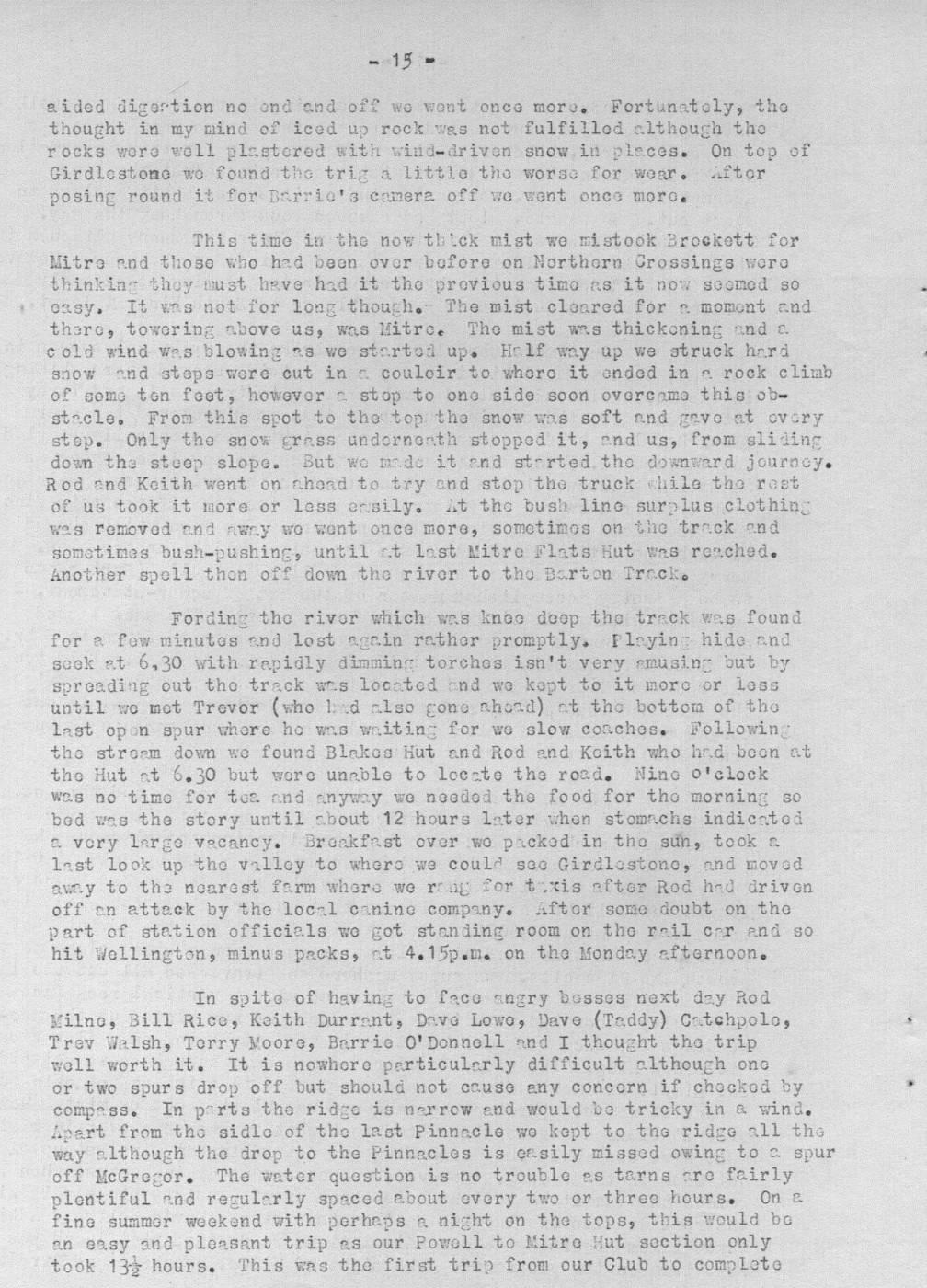 Scanned journal page 3 of 4: Sunday Special (Powell Hut to Mitre Flats, Tararua Crossing)