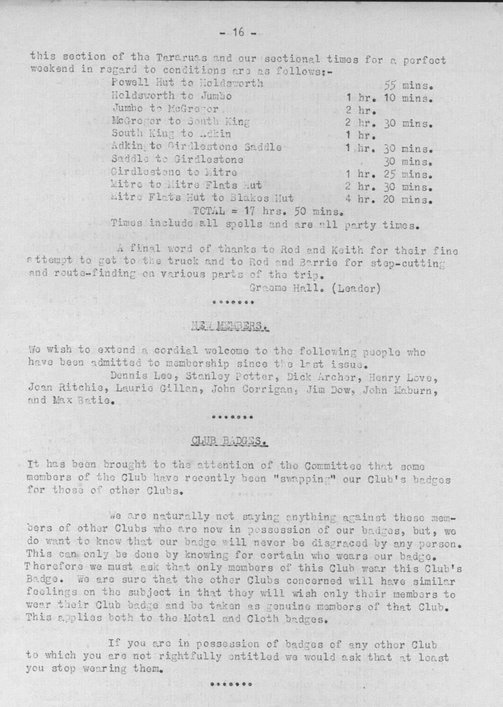 Scanned journal page 4 of 4: Sunday Special (Powell Hut to Mitre Flats, Tararua Crossing)