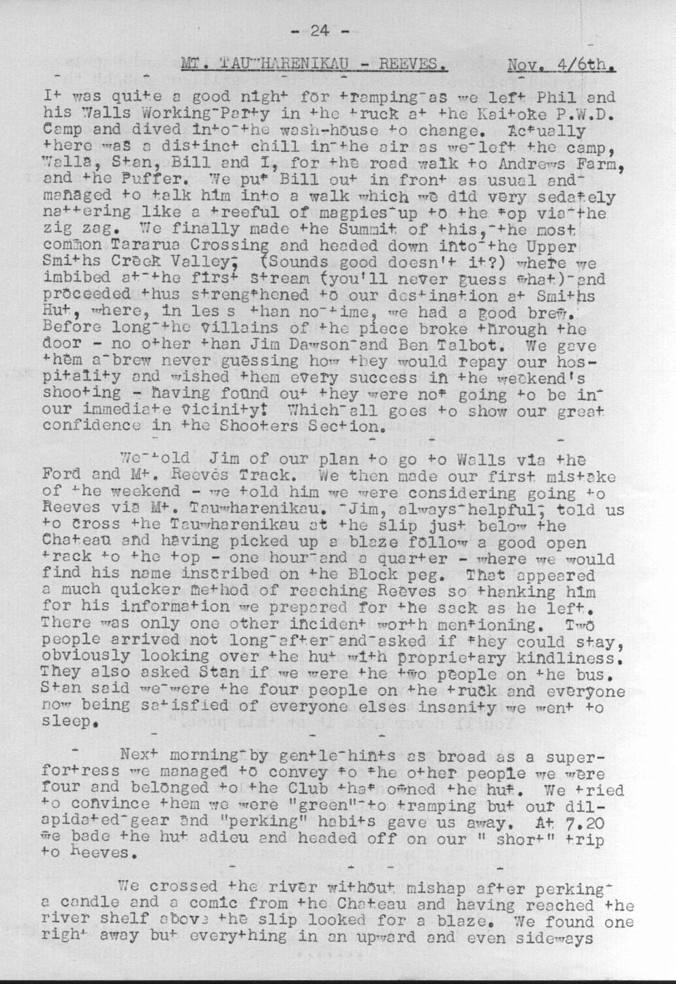 Scanned journal page 1 of 3: Mt Tauwharenikau - Reeves