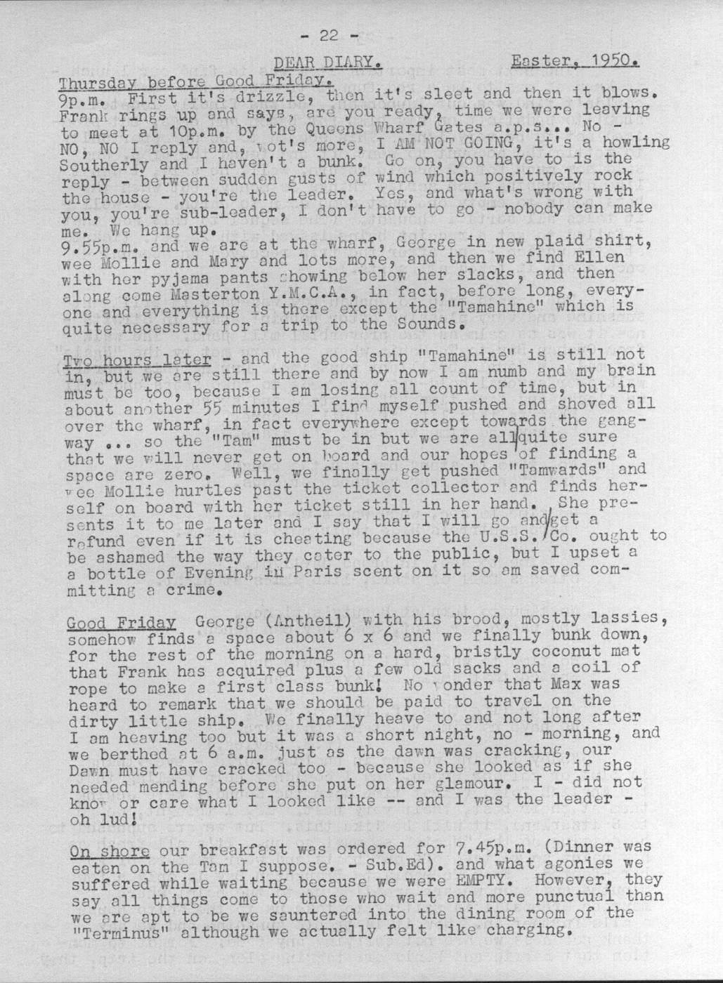 Scanned journal page 1 of 5: Dear Diary - Easter 1950
