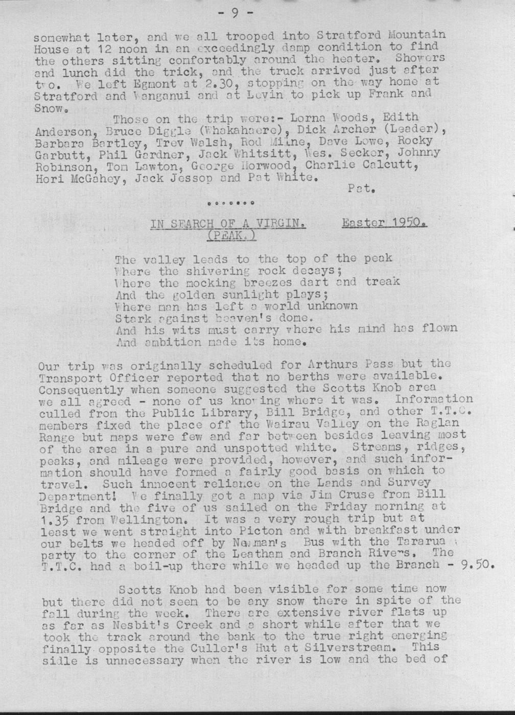 Scanned journal page 3 of 3: Mount Egmont (Easter 1950)
