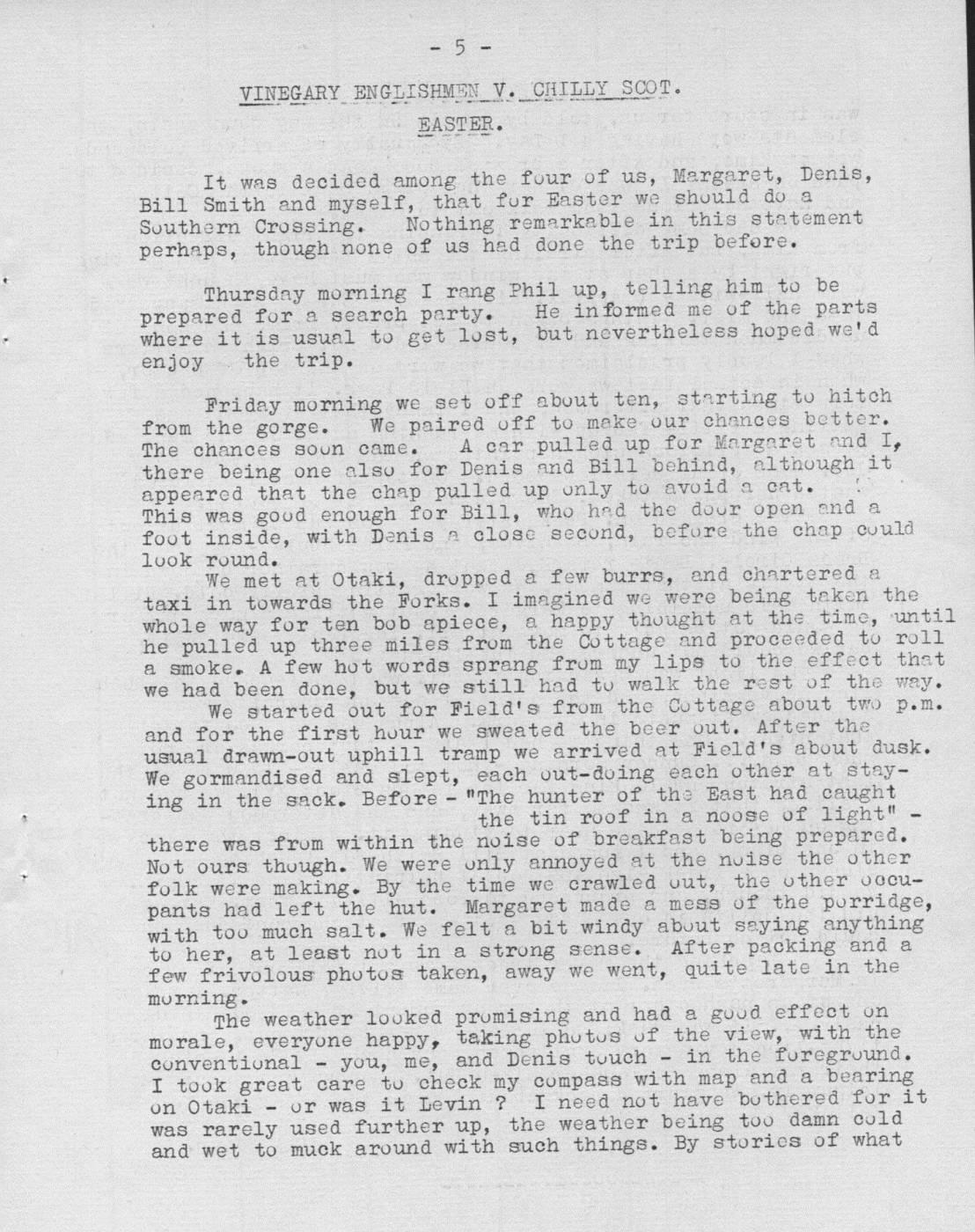 Scanned journal page 1 of 3: Vinegary Englishmen v. Chilly Scot (Easter Southern Crossing)