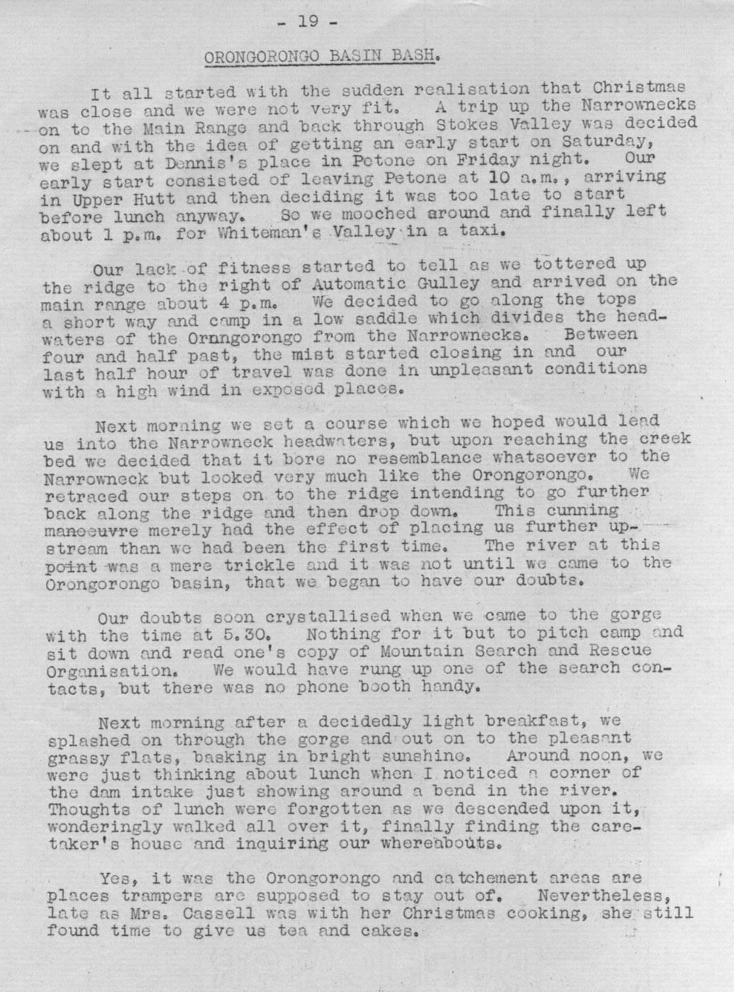 Scanned journal page 1 of 2: Orongorongo Basin Bash