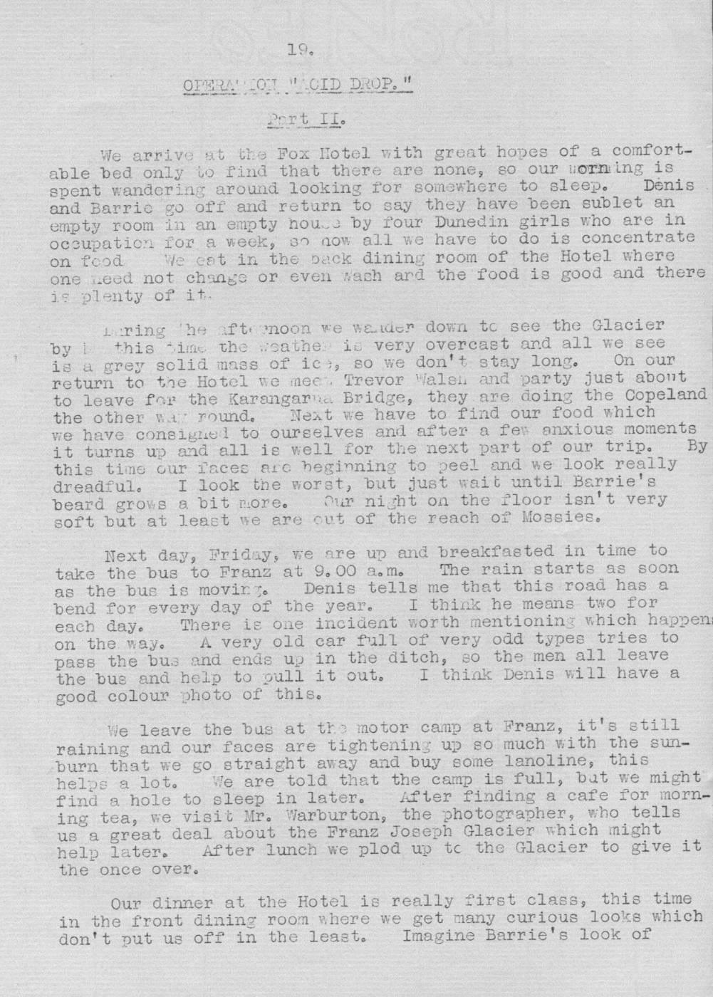 Scanned journal page 1 of 5: Fox Glacier and Alma Hut Holiday