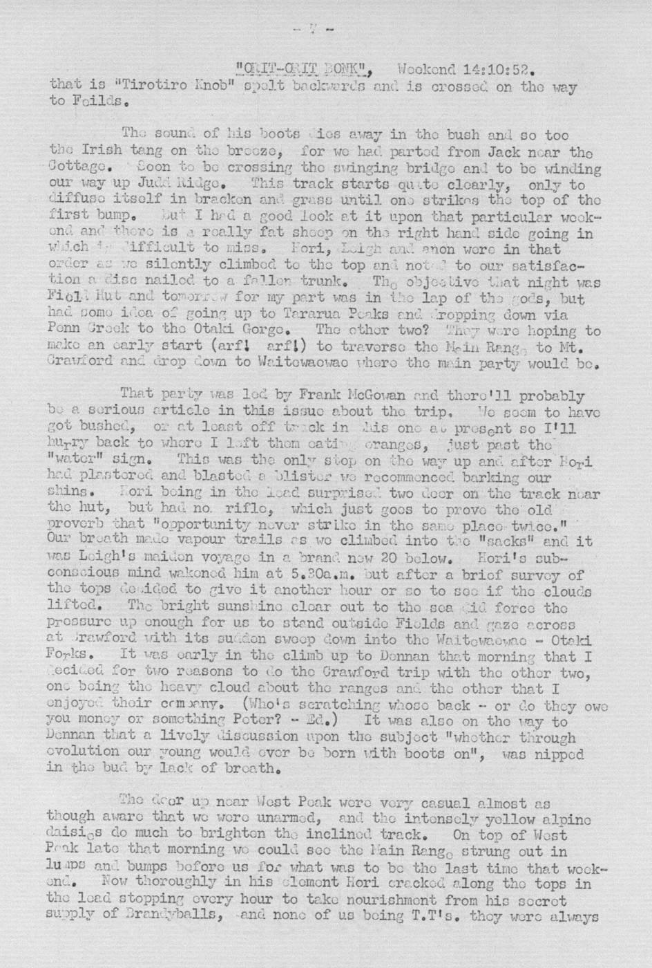 Scanned journal page 1 of 2: "Tirotiro Knob" Weekend