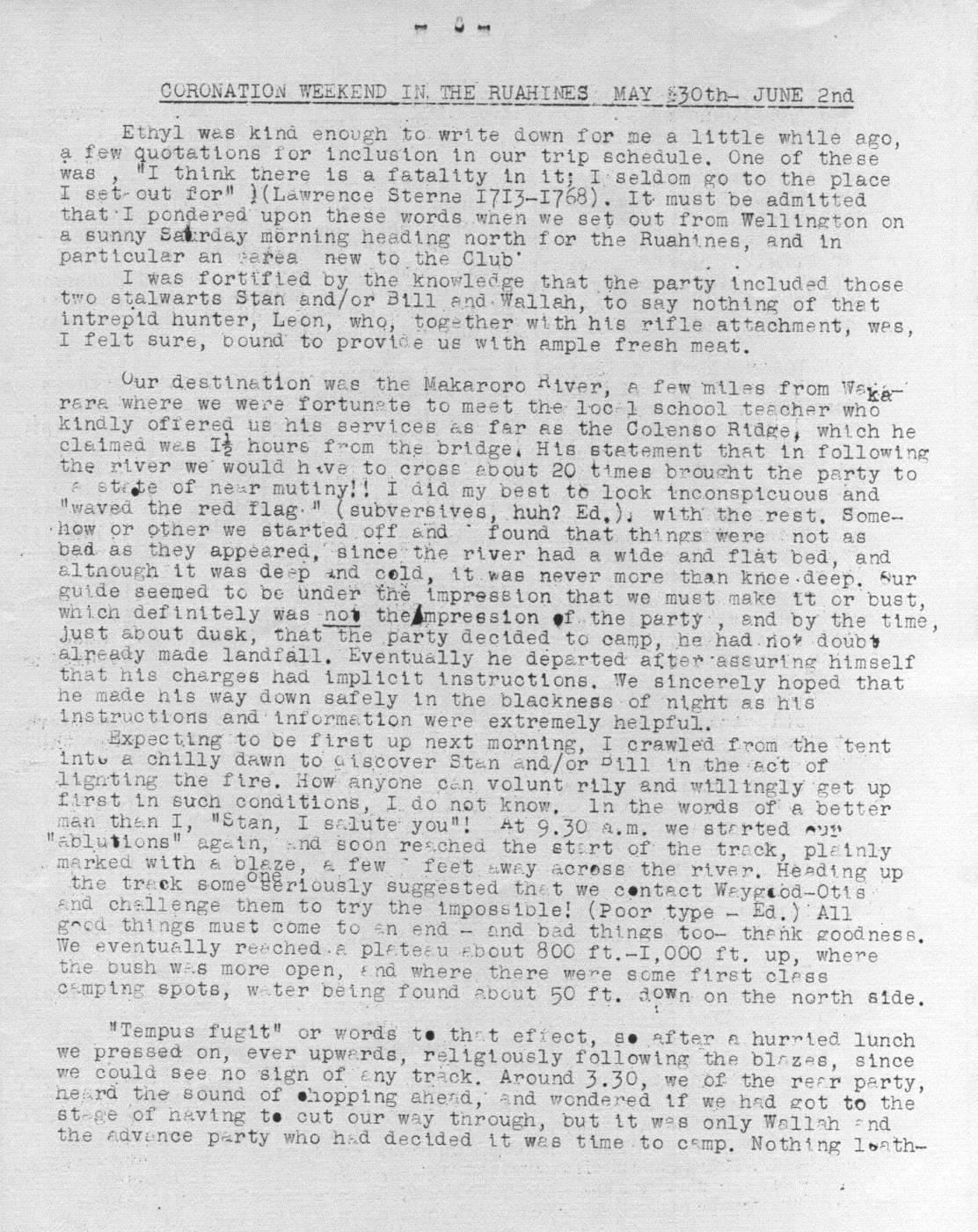Scanned journal page 1 of 4: Coronation Weekend in the Ruahines