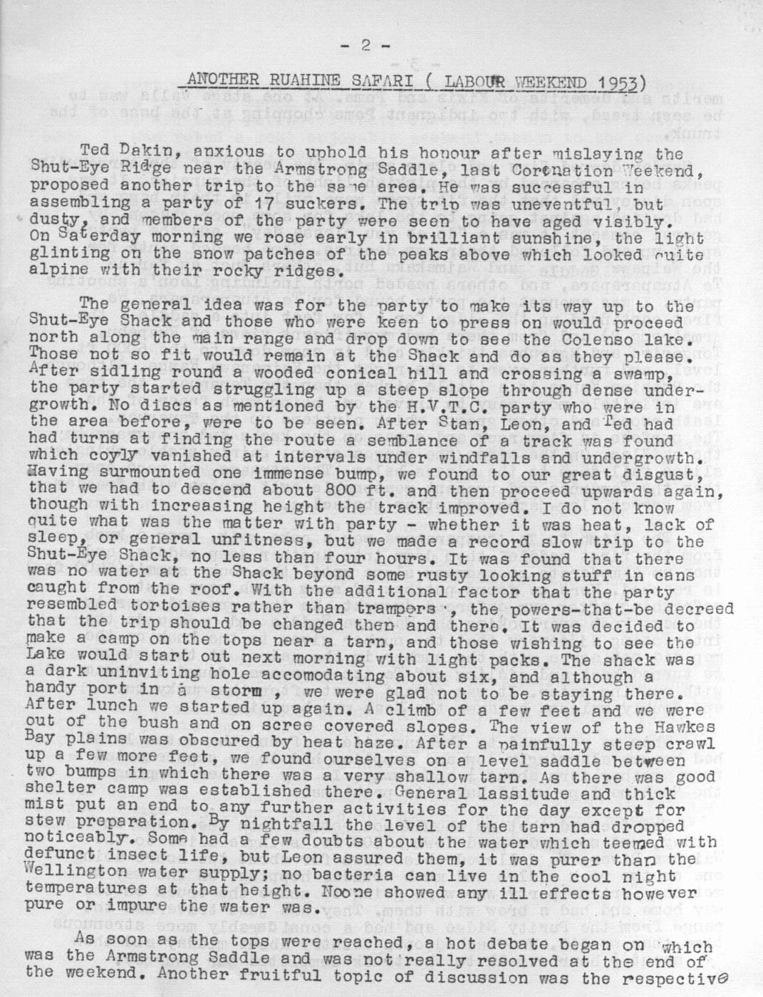 Scanned journal page 1 of 3: Another Ruahine Safari (Labour Weekend 1953)