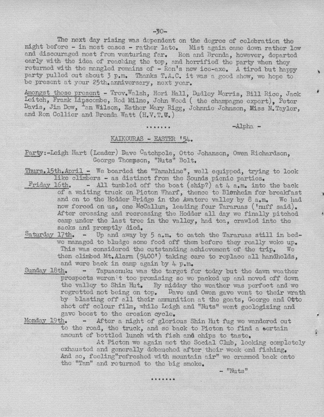 Scanned journal page 1 of 1: Kaikouras - Easter '54