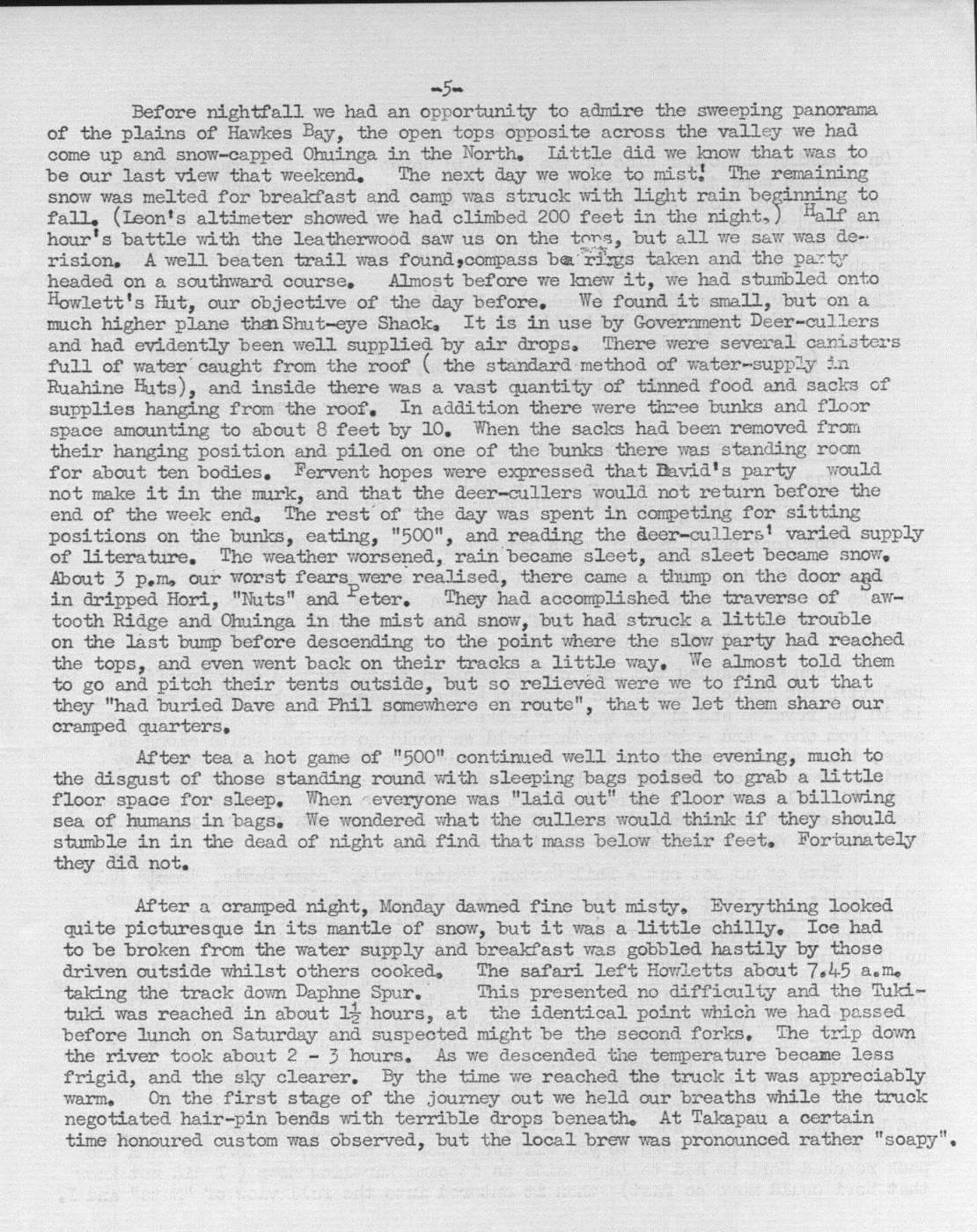Scanned journal page 2 of 3: Ruahine Rambles, Scrambles and Shambles