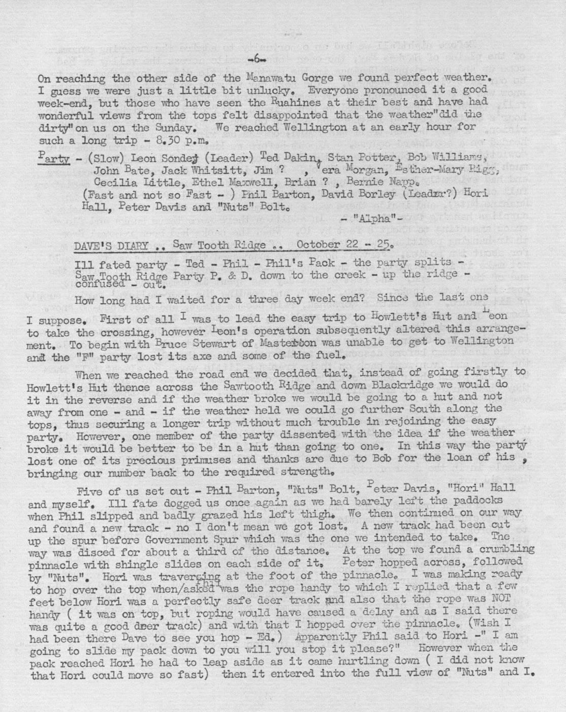 Scanned journal page 1 of 5: Dave's Diary: Saw Tooth Ridge