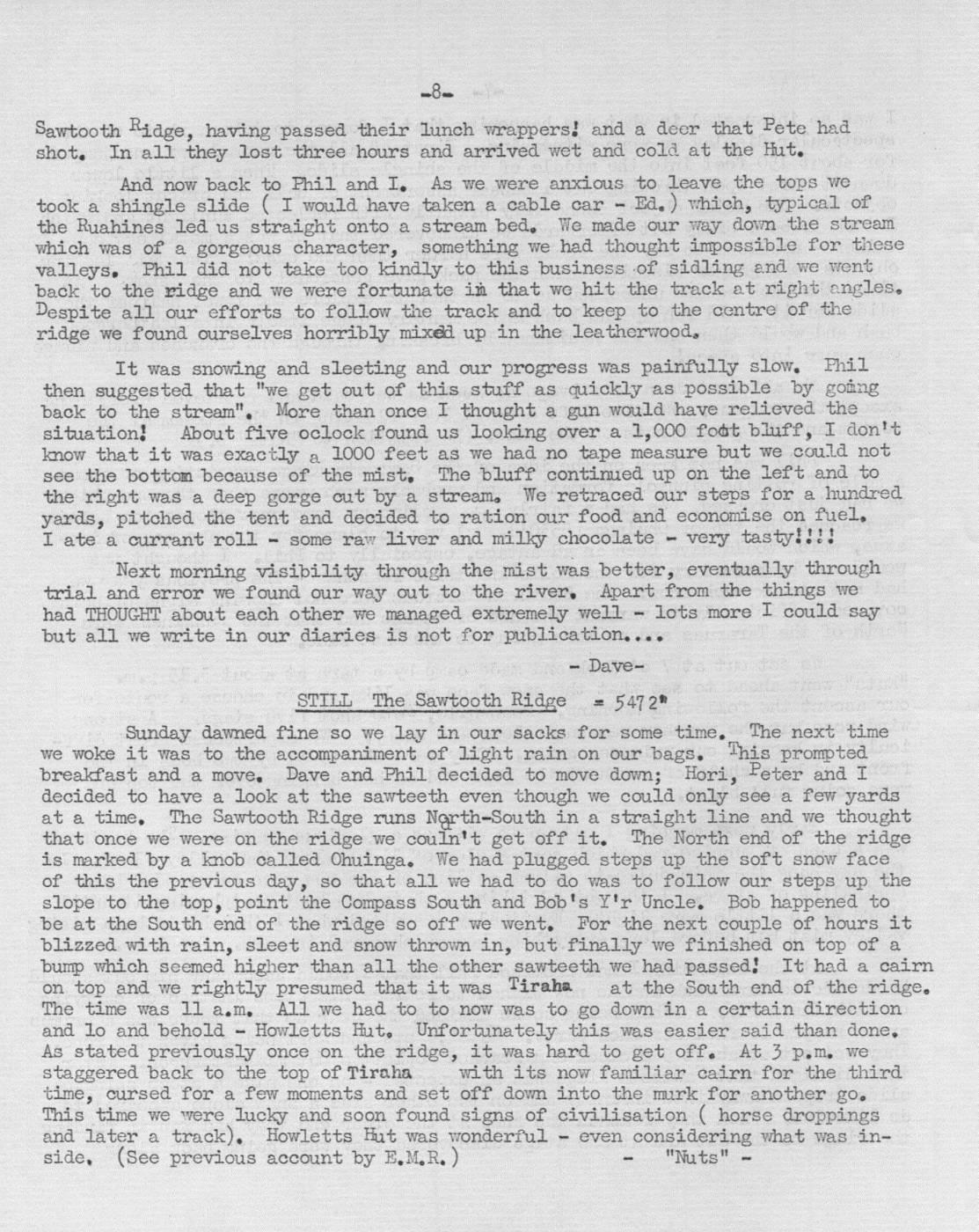 Scanned journal page 3 of 5: Dave's Diary: Saw Tooth Ridge