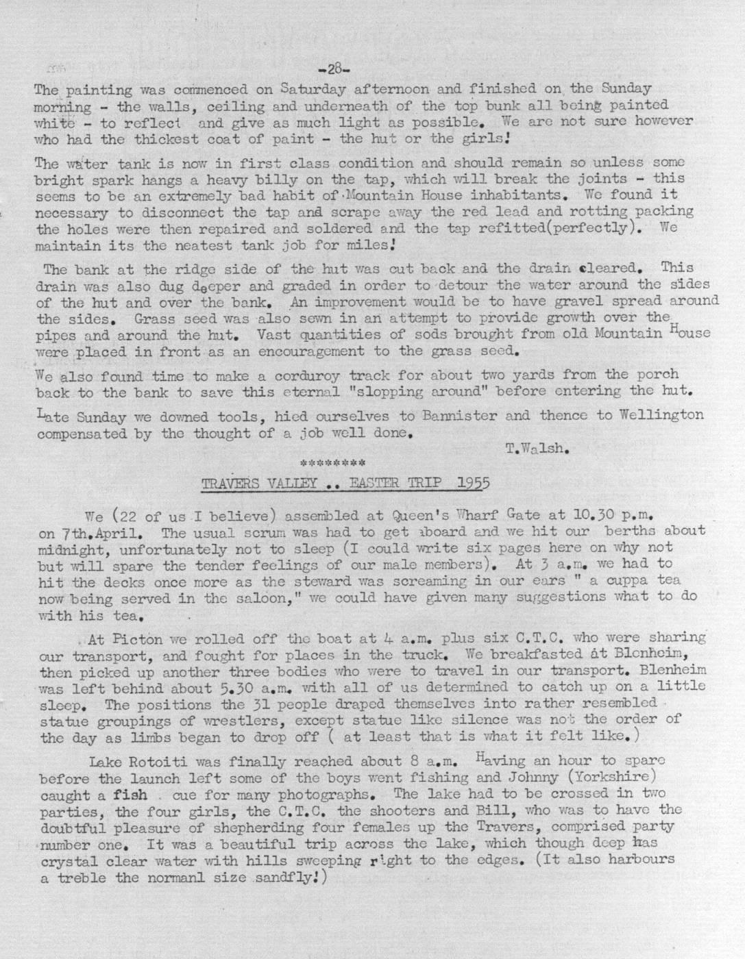 Scanned journal page 1 of 3: Travers Valley: Easter Trip 1955