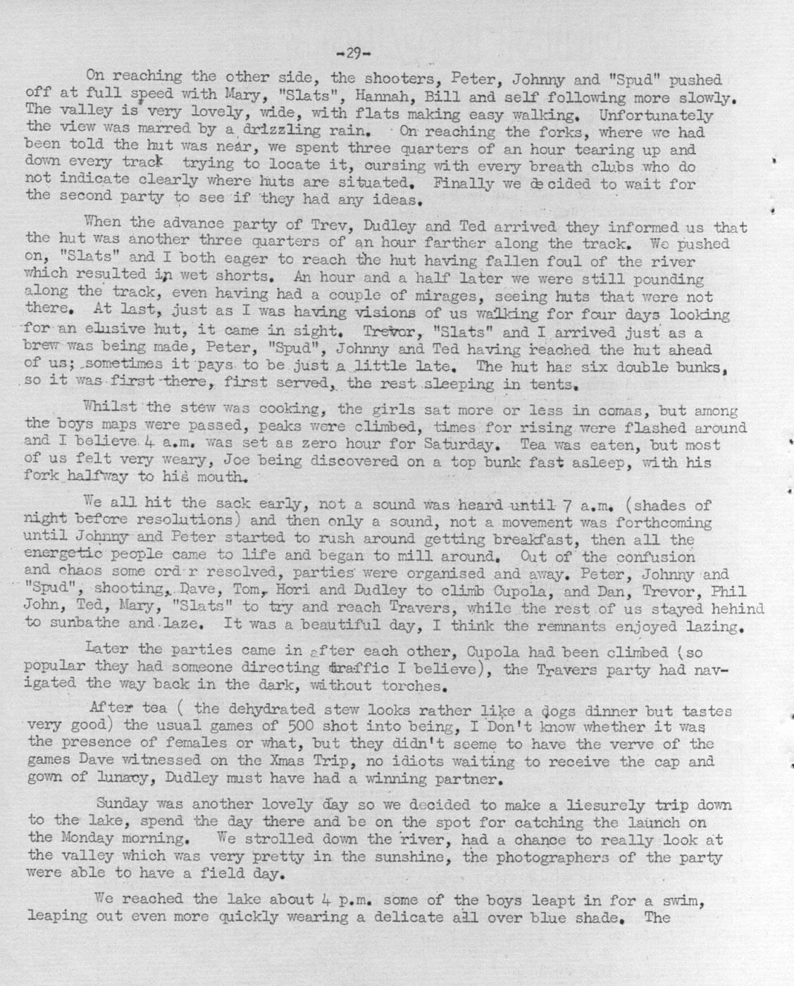 Scanned journal page 2 of 3: Travers Valley: Easter Trip 1955