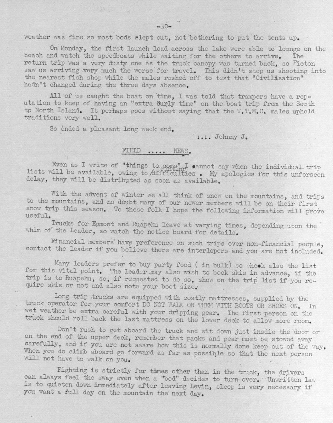 Scanned journal page 3 of 3: Travers Valley: Easter Trip 1955
