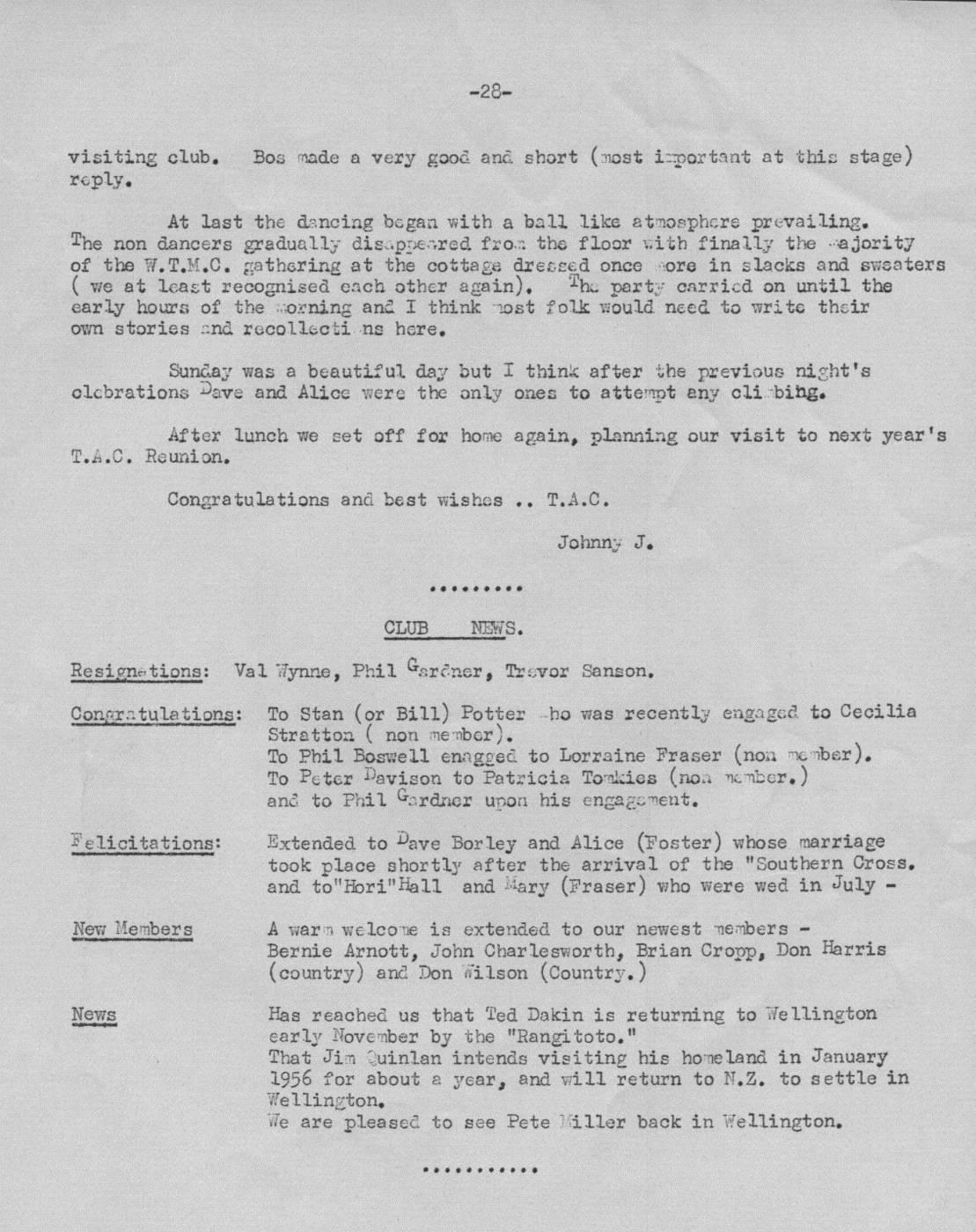 Scanned journal page 2 of 2: T.A.C. Reunion and Twenty-Fifth Anniversary (Egmont, July 1955)