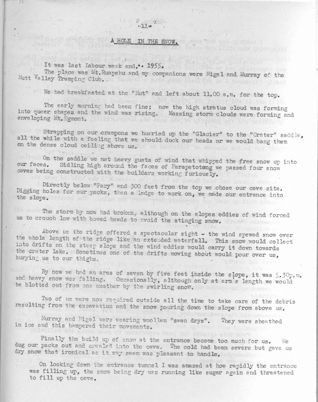 Scanned journal page 1 of 3: A Hole in the Snow