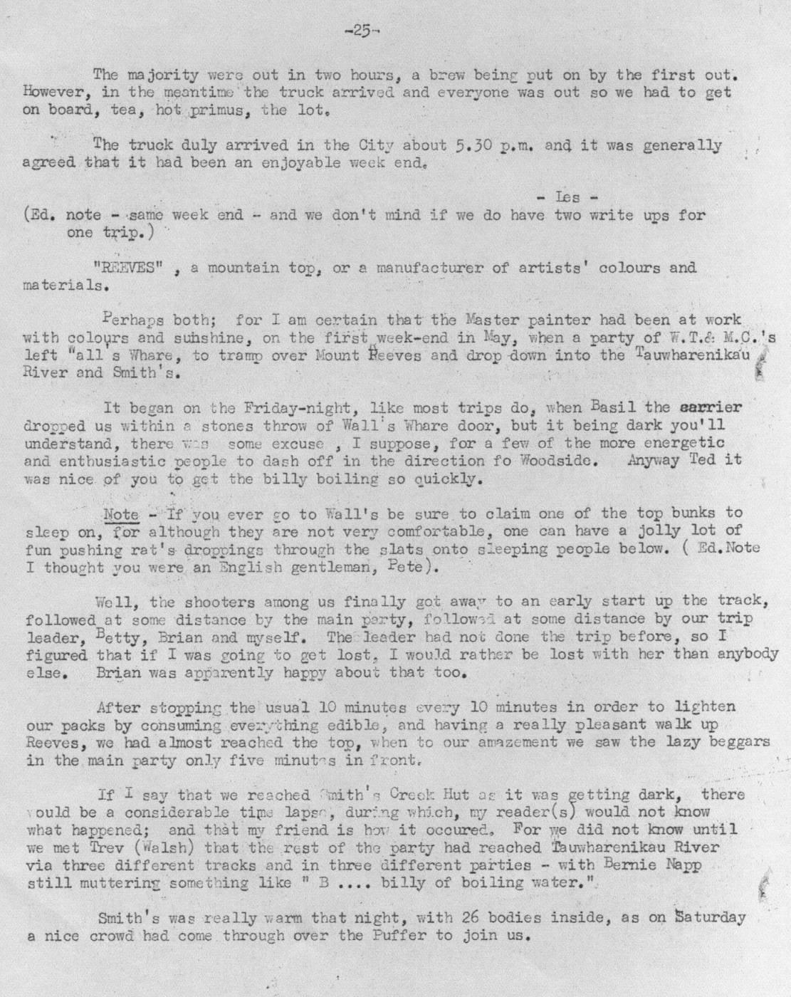 Scanned journal page 4 of 5: All Roads Lead to Smiths (Walls - Mt Reeves - Smiths, 4th-7th May 1956)
