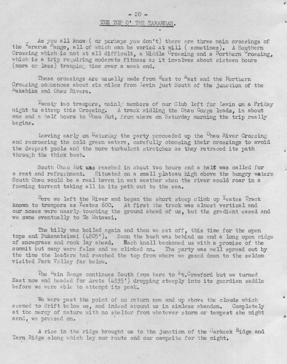 Scanned journal page 1 of 2: The Top o' the Tararuas