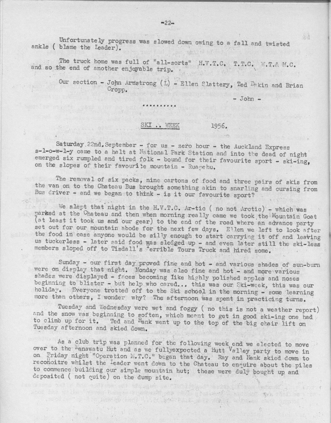 Scanned journal page 1 of 3: Ski Week 1956
