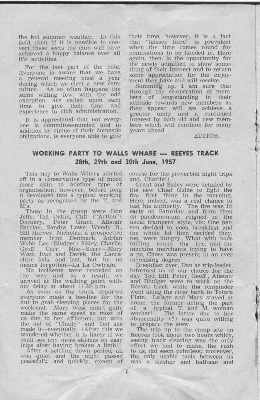 Scanned journal page 1 of 4: Working Party to Walls Whare - Reeves Track