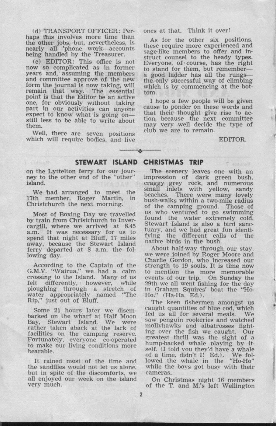 Scanned journal page 1 of 2: Stewart Island Christmas Trip