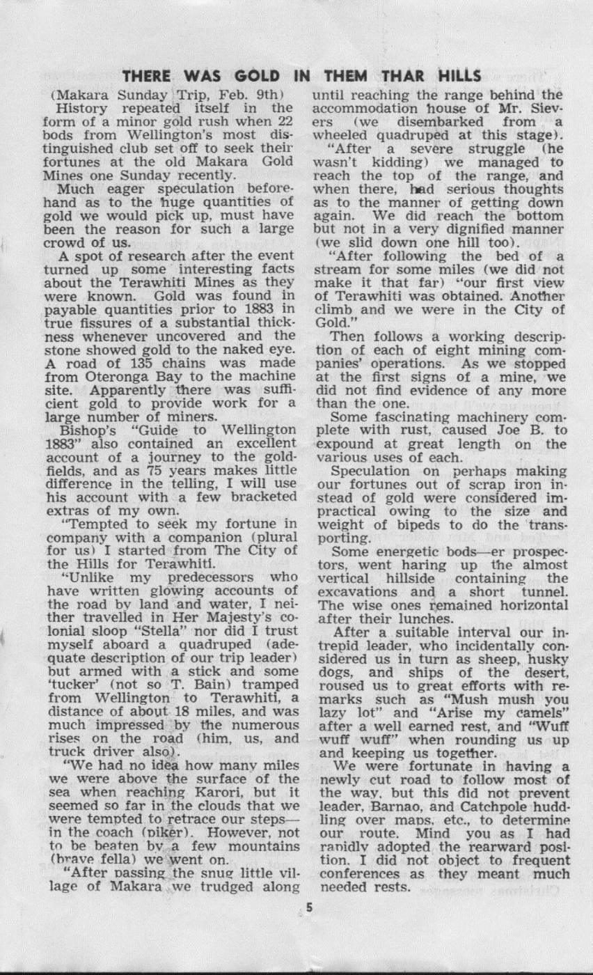 Scanned journal page 1 of 2: There Was Gold in Them Thar Hills (Mākara Sunday Trip)