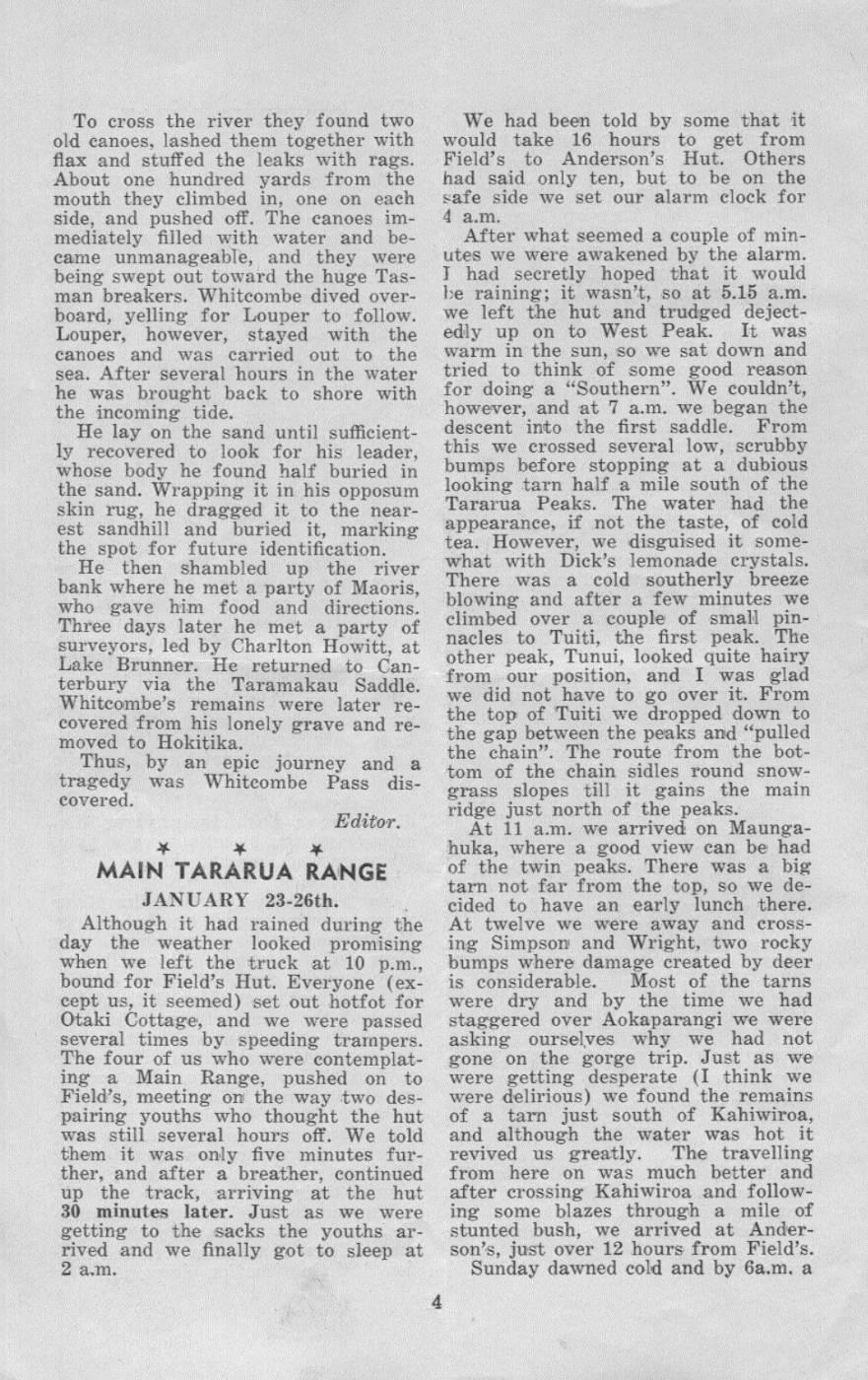 Scanned journal page 1 of 3: Main Tararua Range