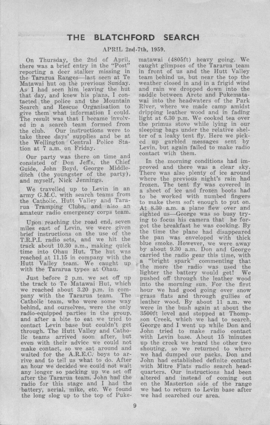 Scanned journal page 3 of 3: Main Tararua Range