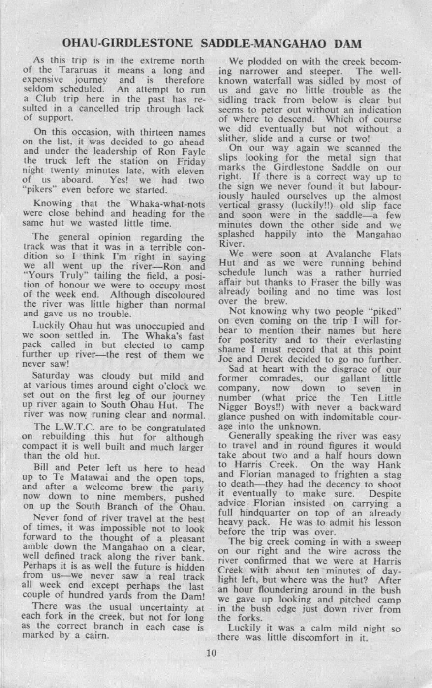 Scanned journal page 1 of 2: Ohau - Girdlestone Saddle - Mangahao Dam