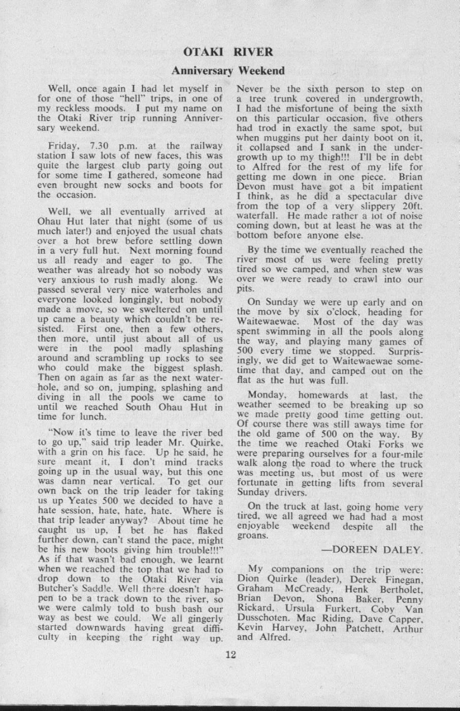 Scanned journal page 1 of 2: Otaki River, Anniversary Weekend