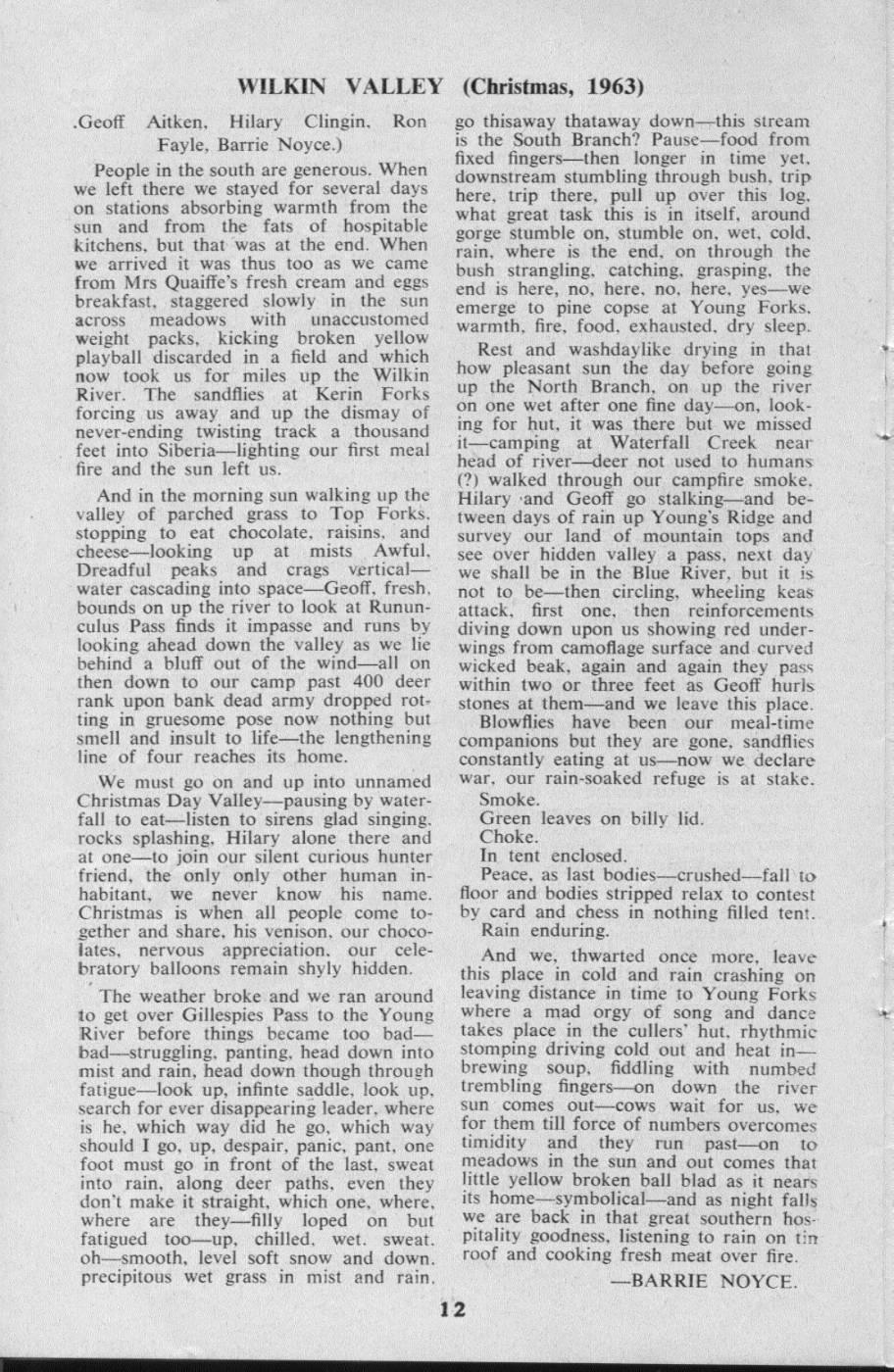 Scanned journal page 1 of 2: Wilkin Valley (Christmas, 1963)