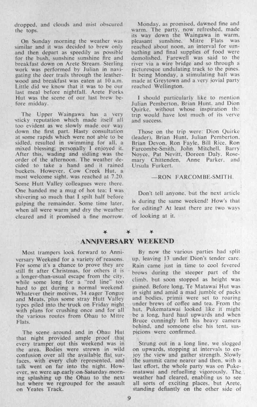Scanned journal page 2 of 2: Arete Stream and Mitre Flats (January 17-20, 1964)