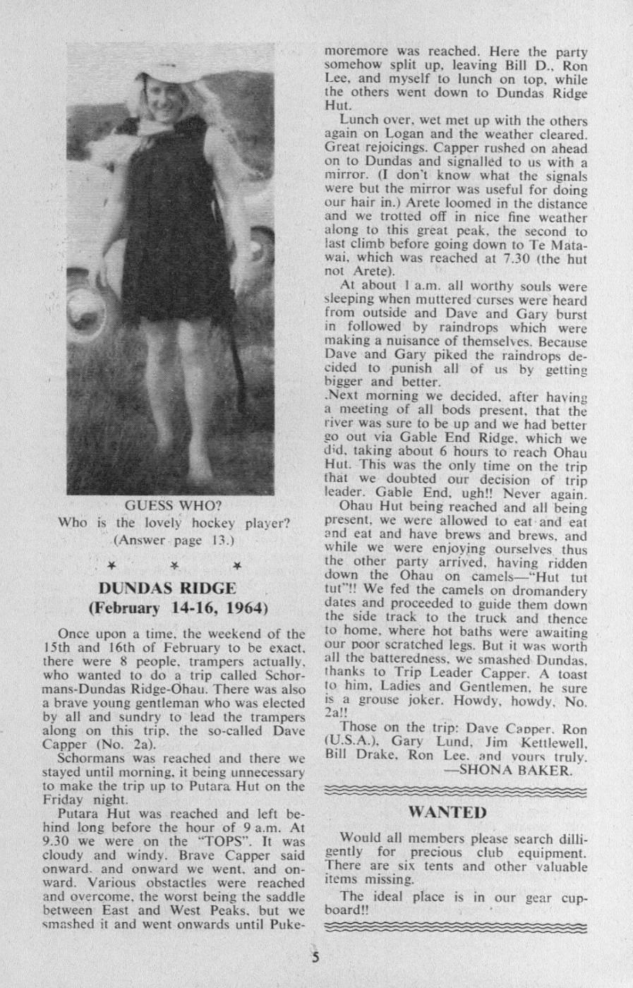 Scanned journal page 1 of 2: Dundas Ridge