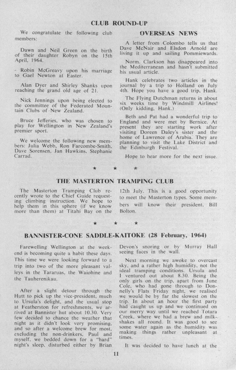 Scanned journal page 1 of 3: Bannister - Cone Saddle - Kaitoke (28 February, 1964)