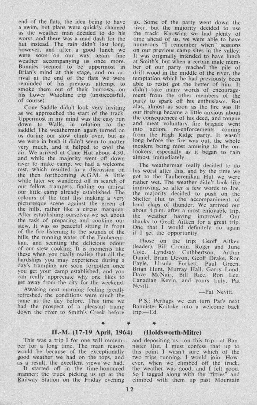 Scanned journal page 2 of 3: Bannister - Cone Saddle - Kaitoke (28 February, 1964)
