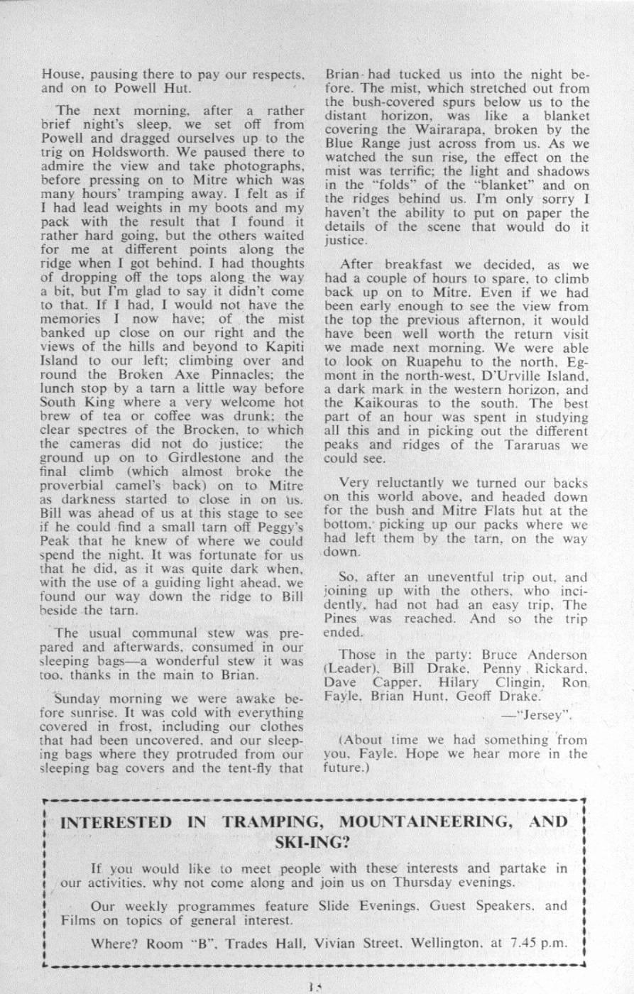 Scanned journal page 3 of 3: Bannister - Cone Saddle - Kaitoke (28 February, 1964)