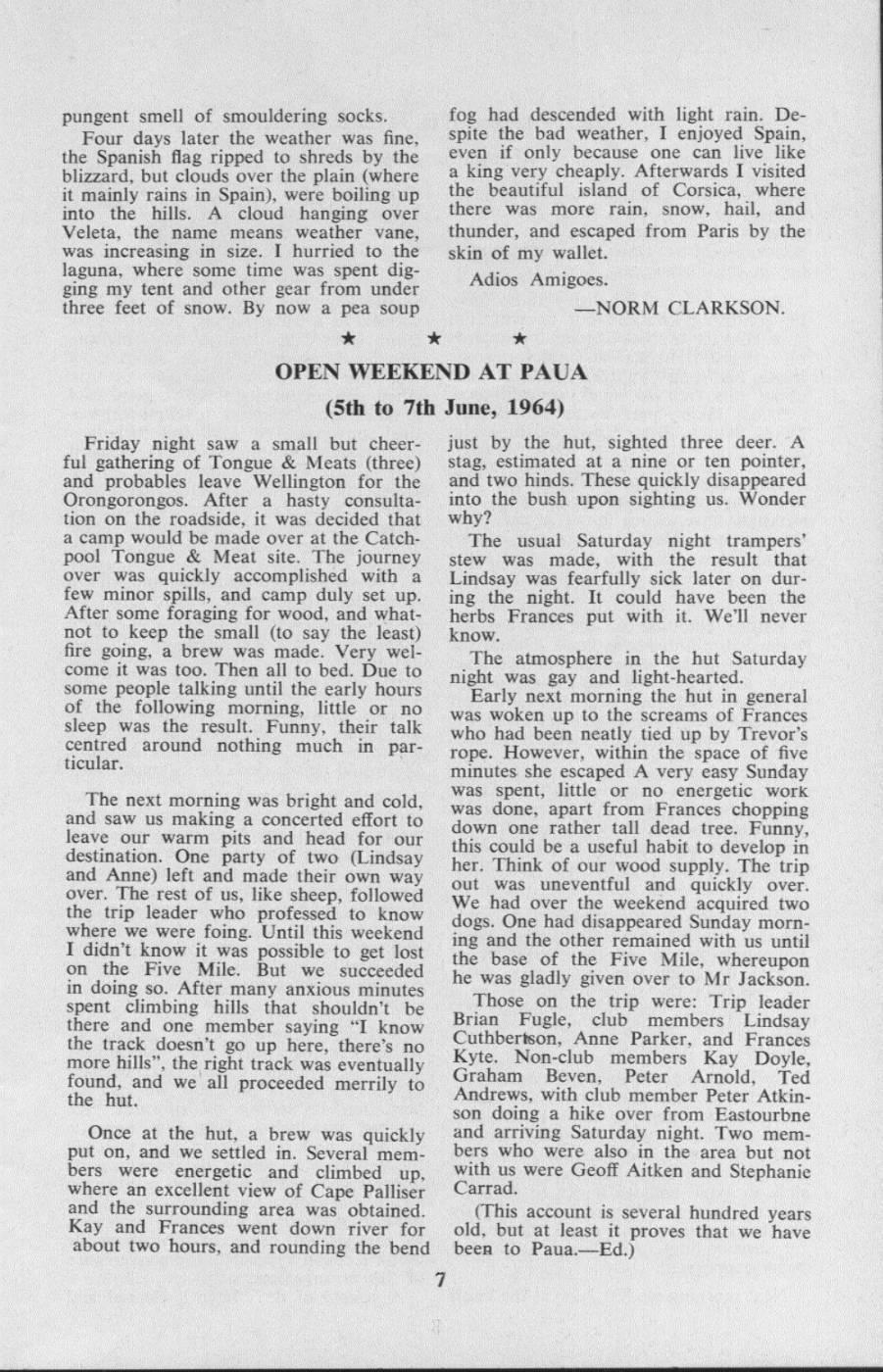 Scanned journal page 1 of 1: Open Weekend at Pāua (5th to 7th June, 1964)