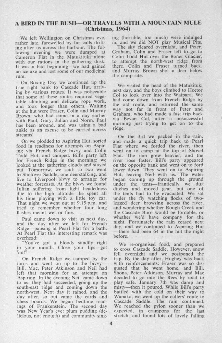 Scanned journal page 1 of 2: A Bird in the Bush, or Travels with a Mountain Mule (Christmas, 1964)