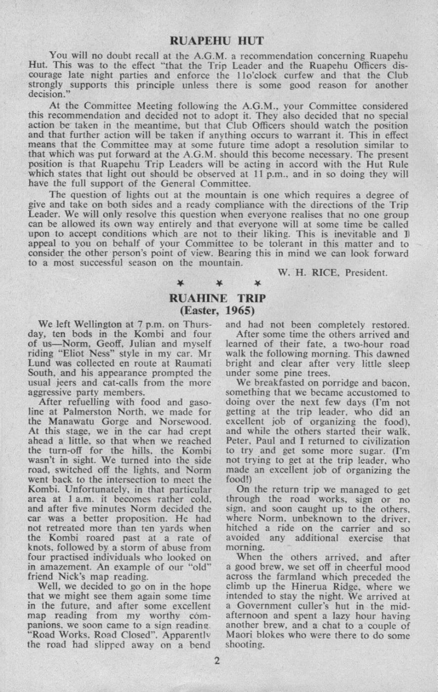 Scanned journal page 1 of 2: Ruahine Trip (Easter, 1965)